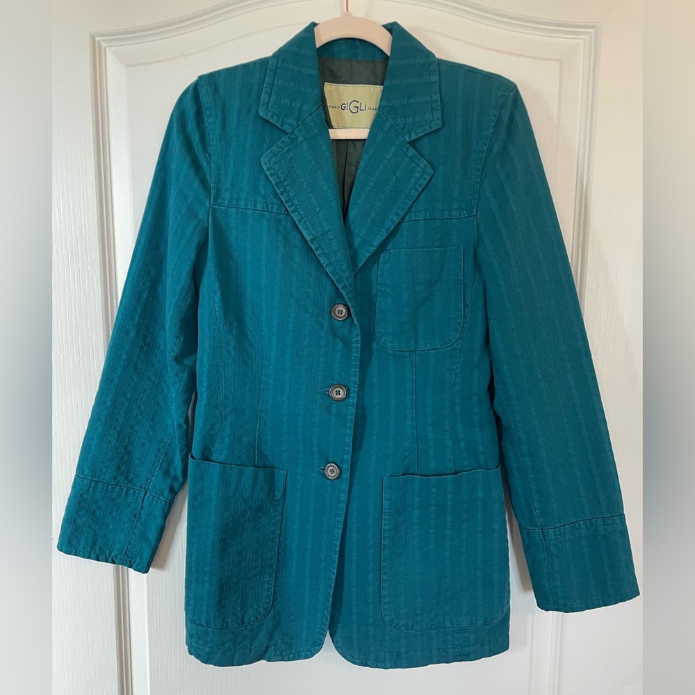 206. Medium NWT Romeo Gigli Jeans Blazer Teal 18 ptp single breasted